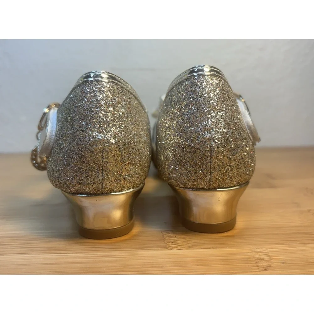 Girls Heeled Sandals Gold Tone Glitter Size 13. Perfect For Weddings